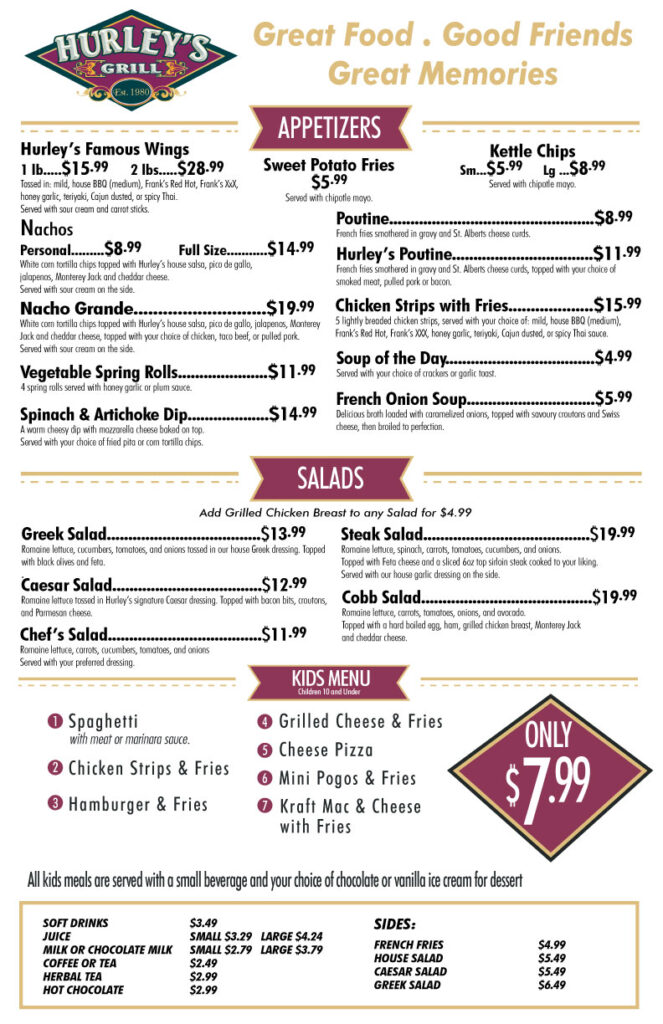 Menu – Hurley's Stitsville Bar and Grill – Stittsville Main St.